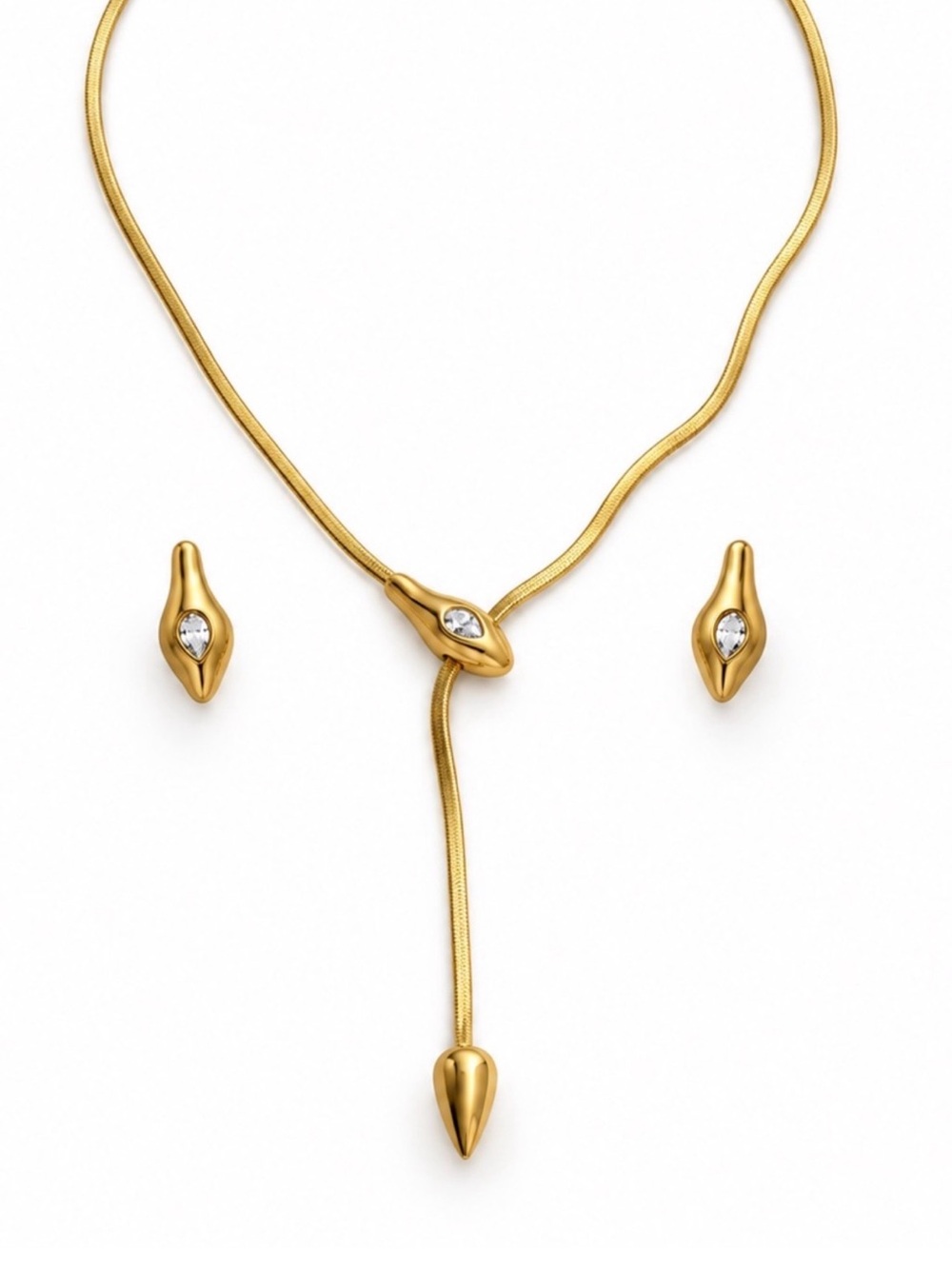 Snake Necklace and Stud Earrings Set with Crystal Accents